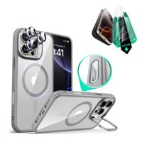 iPhone 16 Pro Max Classic Hybrid Magnetic Case Protection Bundle (Camera Control, Stash Stand) - Clear Grey