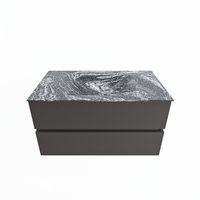 MONDIAZ VICA-DLUX 90cm badmeubel onderkast Dark grey 2 lades. Inbouw wastafel CLOUD midden zonder kraangat, kleur Lava.