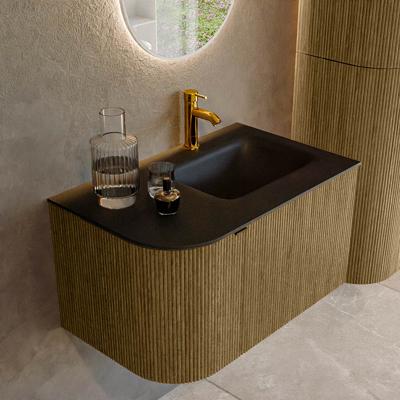 Badmeubel Mondiaz Kurve | 75 cm cm | Meubelkleur Dusk | Wastafelkleur Urban | Solid surface | Wasbak rechter zijde spoelbak | 1 kraangat