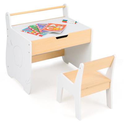 Kinderkunsttafel en Stoel Houten Activiteitstafel en Stoel Set met 2-in-1 Afneembare Tafelblad Wit