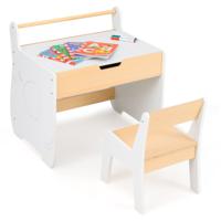 Kinderkunsttafel en Stoel Houten Activiteitstafel en Stoel Set met 2-in-1 Afneembare Tafelblad Wit