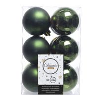 12x Kunststof kerstballen glanzend/mat donkergroen 6 cm kerstboom versiering/decoratie - Kerstbal - thumbnail