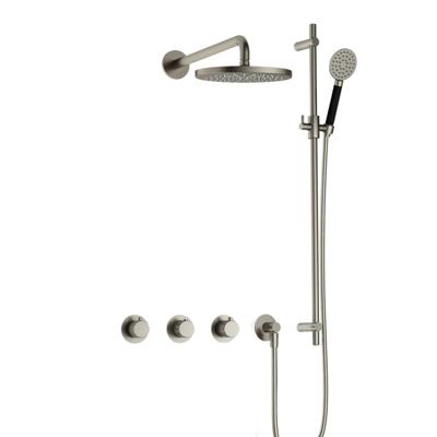 Hotbath Cobber X - CX7067 - Inbouw Regendoucheset - Geborsteld Nikkel - 2 Stopkranen - Thermostatisch - Wandarm 40 cm - Hoofddouche 200 mm - Ronde Handdouche 3 Standen - Glijstang 900 mm - Waterbesparend