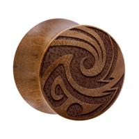 Double Flared Plug met Maori Design Hout Tunnels & Plugs