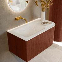 Badmeubel Mondiaz Kurve-Dlux | 85 cm cm | Meubelkleur Ruby | Wastafelkleur Opalo | Solid surface | Wasbak links zijde spoelbak | Zonder kraangat(en)