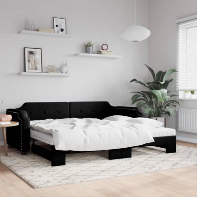 Slaapbank met onderschuifbed en matrassen 90x190 cm stof zwart