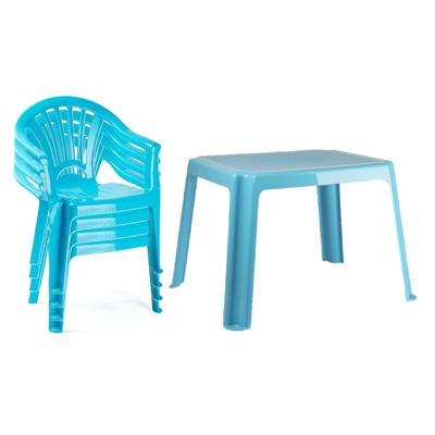 Tuinstoelen en tafel set voor kinderen - kunststof - lichtblauw - met 4x stoelen - buiten/binnen