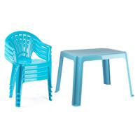 Tuinstoelen en tafel set voor kinderen - kunststof - lichtblauw - met 4x stoelen - buiten/binnen