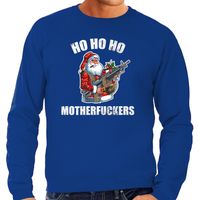 Hohoho motherfuckers foute Kerstsweater / Kersttrui blauw voor heren - thumbnail