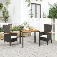 3-delige Tuinset met kussens poly rattan zwart