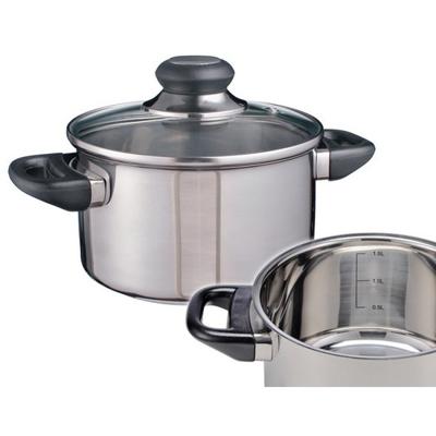 Kookpannetje - 2x - met glazen deksel - D16 cm - RVS - keramisch, elektrisch, inductie en gasfornuis
