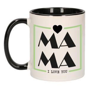 Bellatio Decorations Cadeau koffie/thee mok voor mama - zwart/groen - ik hou van jou - Moederdag   -