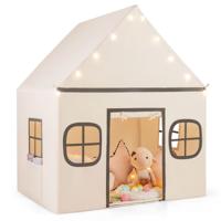 Speelhuis Kinderen Indoor Kinder Tent met Sterrenlichtjes & Gevoerde Mat Beige + Bruin