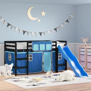 Kinderhoogslaper met gordijnen 90x190 cm grenenhout blauw SKU: V3207034