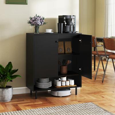 Houten Dressoirkast met Verstelbare Planken & 2 Deuren Buffetkast Keukenkast Opbergkast 75 x 35 x 95 cm Zwart
