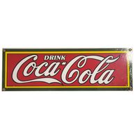 Drink Coca-Cola Emaille Bord - 46 x 15 cm - Ande Rooney 1989 - thumbnail