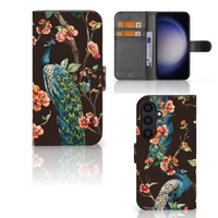 Samsung Galaxy S24 Telefoonhoesje met Pasjes Pauw met Bloemen - thumbnail