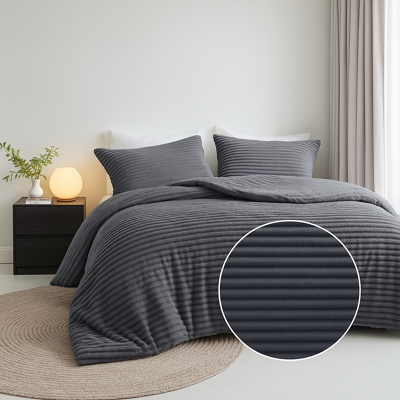 Dekbedovertrek Teddy Rib Antraciet Tweepersoons (200x200 Cm) Antraciet Microvezel Strepen Fresh And Co - Overtrek - 200x200 Cm (Tweepersoons) - - Dekbed-Discounter.nl