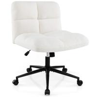 Bureaustoel met Wielen in Hoogte Verstelbaar Brede Bureaustoel met Gecapitonneerde Zitting Halve Rugleuning Moderne Bureaustoel Beige