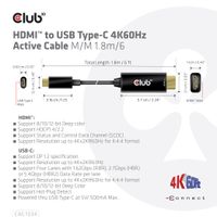 club3D CAC-1334 HDMI-kabel HDMI / USB-C Aansluitkabel HDMI-A-stekker, USB-C stekker 1.80 m Zwart - thumbnail