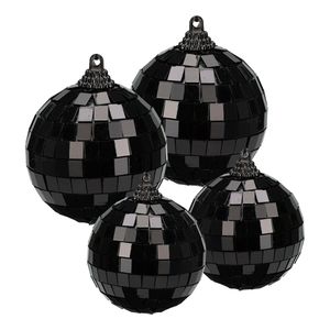 Grote discobal kerstballen - 4x st - zwart - 6 en 8 cm - kunststof