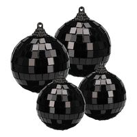 Grote discobal kerstballen - 4x st - zwart - 6 en 8 cm - kunststof - thumbnail