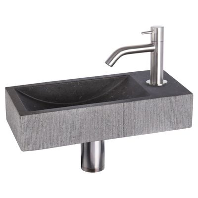 Differnz Differnz Ribble fonteinset bombai black - natuursteen - kraan gebogen mat chroom