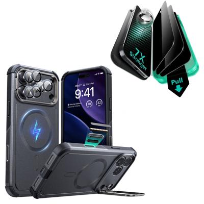 iPhone 17 Pro Max Bundle Cyber Tough Magnetic Case (Camera Control, Stash Stand) and Armorite Privacy Screen Protector - Space Gray