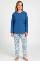 Medaillion katoenen dames pyjama lange mouw - Blauwe bloem Medaillion katoenen dames pyjama lange mouw - Blauwe bloem