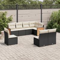8-delige Loungeset met kussens poly rattan zwart