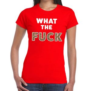 What the Fuck tijgerprint tekst t-shirt rood dames