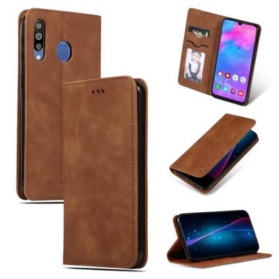 Retro huid voelen Business magnetische horizontale Flip lederen case voor Galaxy M30/A40s (bruin)