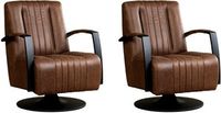 Set van 2 Bruine leren industriële draaifauteuils Galaxy - staal zwart frame met schotelvoet - Vintage Leer Brown (bruin leer) Set van 2 Bruine leren industriële draaifauteuils Galaxy - staal zwart frame met schotelvoet - Vintage Leer Brown (bruin leer)