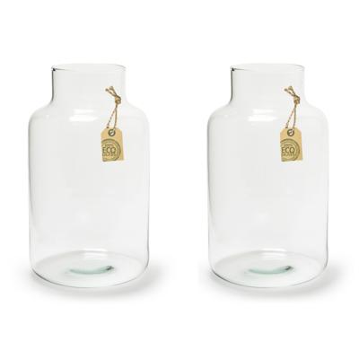 Bellatio Design Vaas Eco - 2x - melkbus - transparant - glas - 14 x 25 cm - boeketten