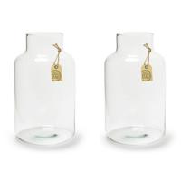 Bellatio Design Vaas Eco - 2x - melkbus - transparant - glas - 14 x 25 cm - boeketten