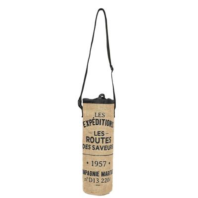 Flessen koeltas Jute - voor 1 fles - inhoud 1500 ml - 33 x 10 cm - Franse sfeer - met hengsel