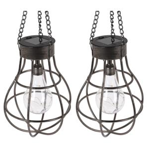Solar hanglantaarn - 2x - zwart - 26 cm - zonne-energie - tuinverlichting - lantaarn