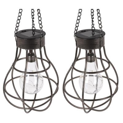 Solar hanglantaarn - 2x - zwart - 26 cm - zonne-energie - tuinverlichting - lantaarn