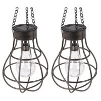 Solar hanglantaarn - 2x - zwart - 26 cm - zonne-energie - tuinverlichting - lantaarn