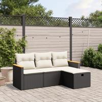 4-delige Loungeset met kussens poly rattan zwart