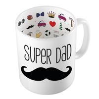 Cadeau koffie/thee mok voor papa - zwarte snor - super papa - keramiek - 300 ml - Vaderdag