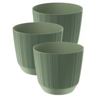 Prosperplast Plantenpot - 3x stuks - stripe - olijfgroen - D15xH13 cm