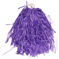 Cheerballs/pompoms - 1x - paars - met franjes en ring handgreep - 28 cm