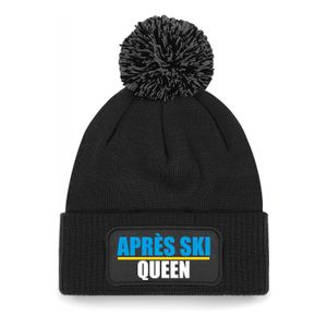 Wintersport muts met pompom - Apres Ski queen - zwart - one size - unisex - Apres ski beanie