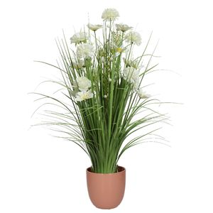 Kunstbloemen boeket wit - in pot oudroze - keramiek - H70 cm