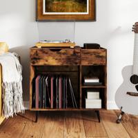 Platenspelerstandaard Platenkast met Stopcontact & USB & Type C Platenkast Platenspeler Platenstandaard voor Albums Grammofoonplaten CD's
