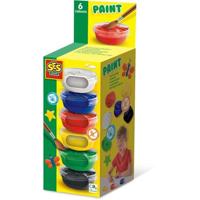 Gouache (6x45ml) - SES CREATIVE - Zes kleuren: rood, blauw, wit, zwart, groen en geel.