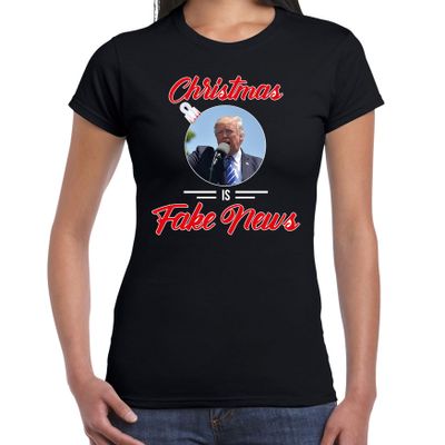 Trump Christmas is fake news fout Kerstshirt zwart voor dames Trump Christmas is fake news fout Kerstshirt zwart voor dames