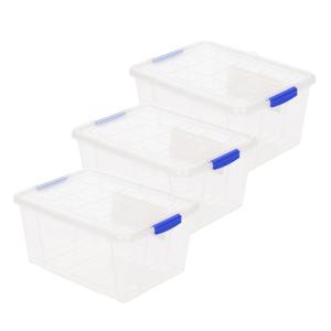 Plasticforte Opslagbakken met deksel - 6x stuks - 16 liter - 40 x 30 x 21 cm - Organizers - transpar