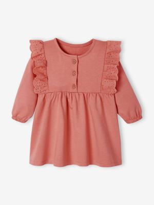 Fleece jurkje voor baby's met ruches van Engels borduurwerk rozen